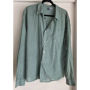 H&M Divided Men XL Green Cotton Button-Down Shirt Long Sleeve Collared Top